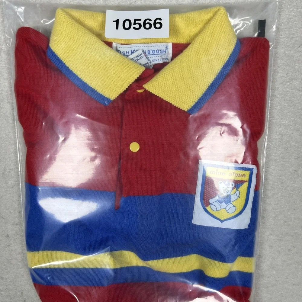 Vintage OshKosh B'gosh‎ Polo Shirt Kids 6 Red Blue Striped Yogi Bear 80s